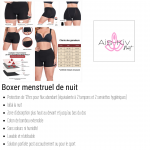 Culotte menstruelle de nuit taille haute Ais-Kiv - Charte des grandeurs